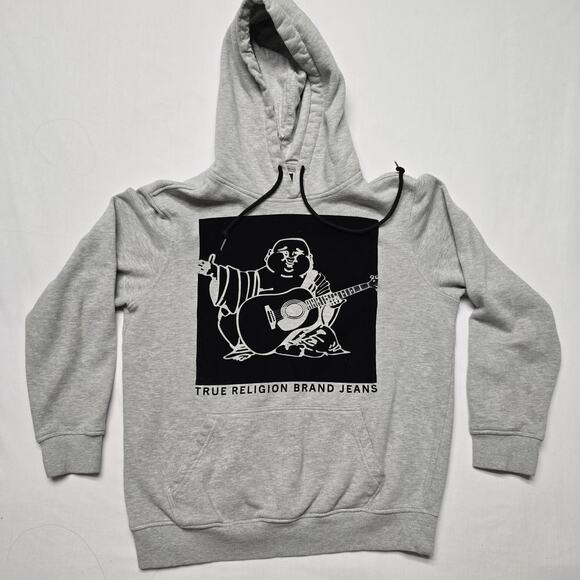 True Religion Hoodie Mens Medium Gray Pullover Long Sleeve - Picture 1 of 6